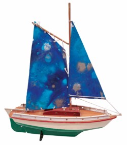 Wooden toy sailboat, inks, chrome and salt on photographic paper, approx. 50x55x15cm, year 2021