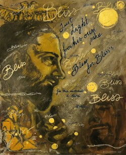 Oil, spray can, embossing, 24 ct gold leaf, markers on canvas, year 2023