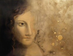 Oil, spray can, 24ct gold leaf on canvas, 80x100cm, year 2018