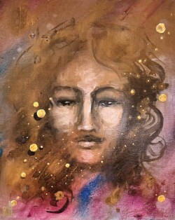 Oil, spray can, 24ct gold leaf on canvas, year 2022-23