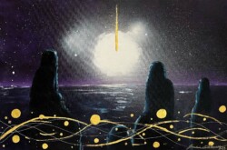 Oil, spray can and 24ct gold leaf on canvas board, year 2022-23