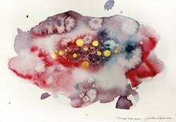 Watercolours, salt and 24ct gold leaf on cotton paper, 26x18cm, year 2021