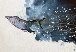 Watercolour, salt and embossing on paper of cotton, year 2018. Private collection.